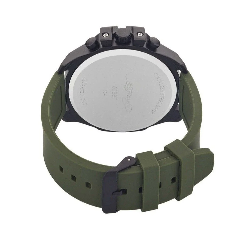 MENS ED HARDY GREEN SKULL FACE/BLACK SILICONE BAND WATCH 53mm
